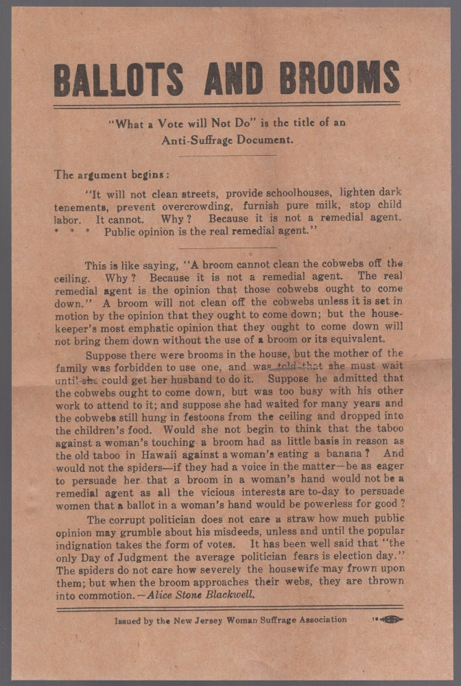 Item #438435 [Broadside]: "Ballots and Brooms" Alice Stone BLACKWELL.