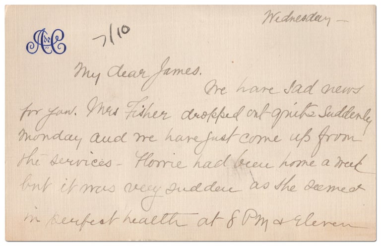 Item #438701 Autograph Note Mentioning HMS Titanic. 1913. Annie De CAMP.