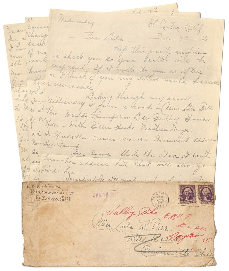 Item #438906 Two Letters from Wild West Promoters to a Female Performer. Lula Bell PARR.