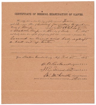 Item #440260 [Partially Printed Document]: Certificate of Medical Examination of Slaves (for...