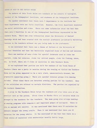 [Manuscript]: Report of the Trip to the Soviet Union. 1964