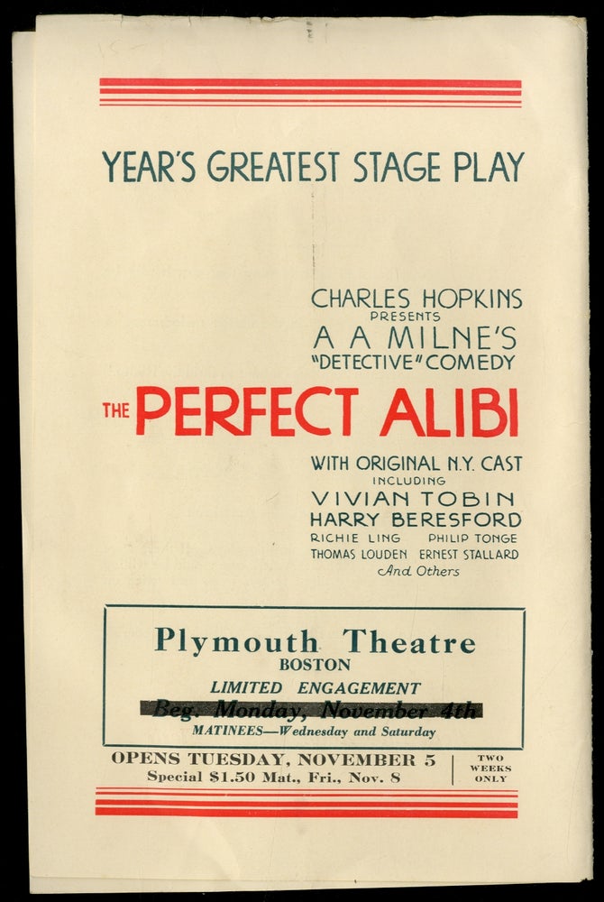 Item #442943 [Theater Advertisement]: The Perfect Alibi. A. A. MILNE.