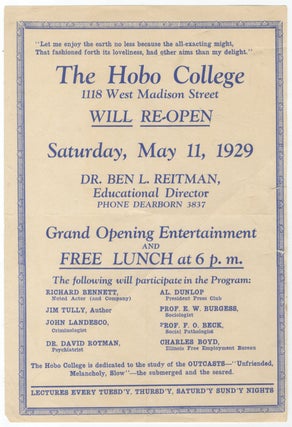 Item #443075 [Handbill and Flyer]: The Hobo College 1118 West Madison Street Will Re-Open... Dr....