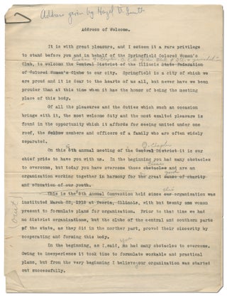 Item #443288 [Manuscript]: Address of Welcome on Behalf of the Springfield Colored Women's Club...