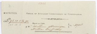 [Partially printed broadside document]: Mauritius. Office of Auxiliary Commissions of Compensation. Report on claim...