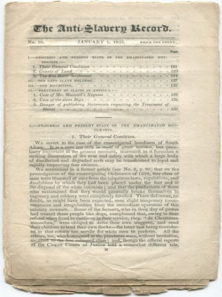 Item #443475 The Anti-Slavery Record. No. 10. January 1, 1833
