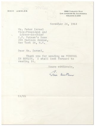 Item #443495 Typed Note Signed. Eric AMBLER