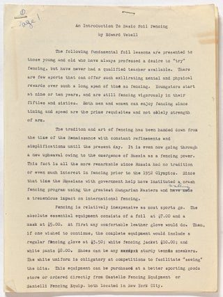 Edward Vebell&rsquo;s Manuscript on Fencing and Accompanying Photographs, circa 1960-61