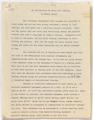 Edward Vebell’s Manuscript on Fencing and Accompanying Photographs, circa 1960-61