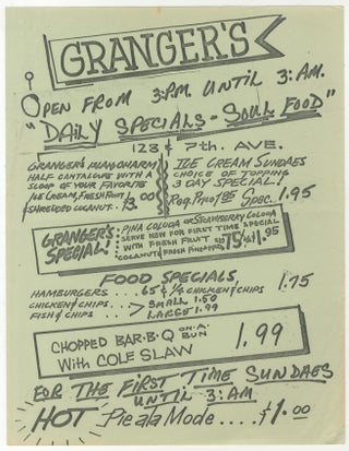 Item #444166 [Broadside]: Granger's Open from 3:P.M. Until 3:AM. "Daily Specials - Soul Food"