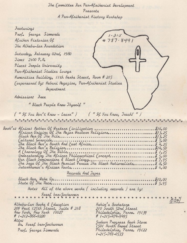 Item #444574 [Program]: The Committee for Pan-Afrikanist Development Presents A Pan-Afrikanist History Workshop