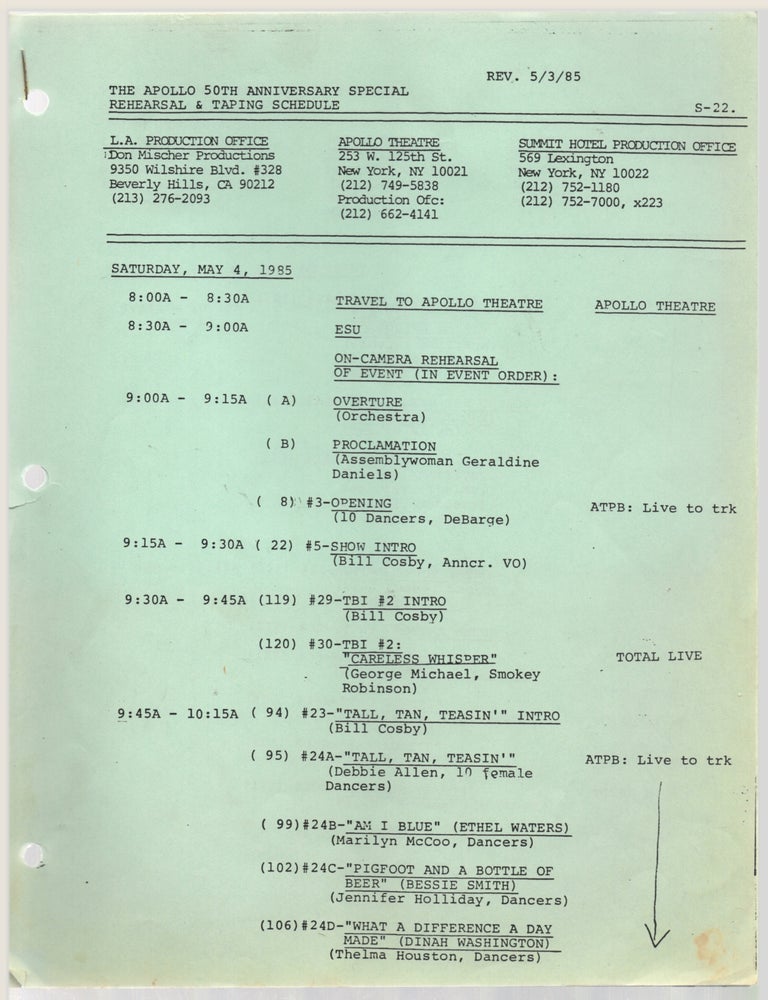 Item #444658 The Apollo 50th Anniversary Special Rehearsal & Taping Schedule