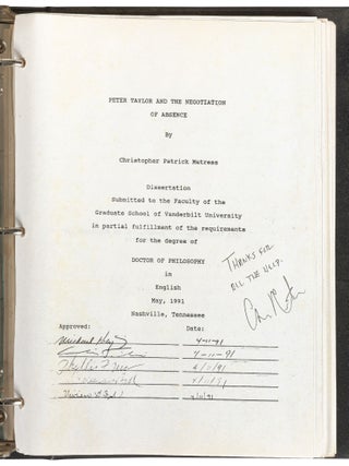 (Dissertation): Peter Taylor and the Negotiation of Absence