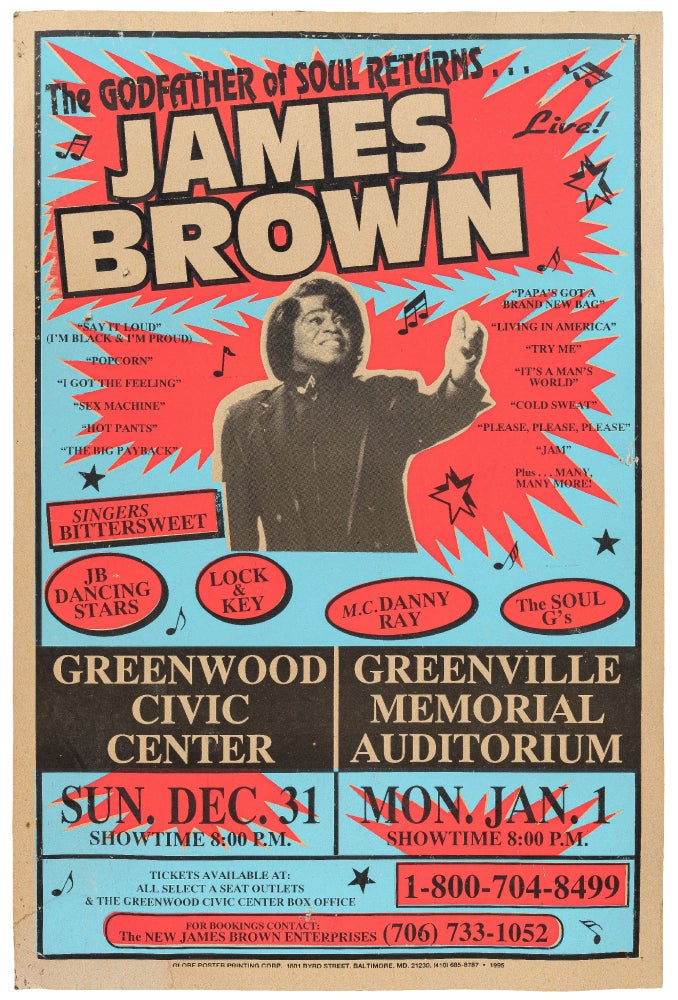 Item #444753 [Poster]: The Godfather of Soul Returns. James Brown. Singers Bittersweet / JB Dancing Stars / Lock & Key / M.C. Danny Ray / The Soul G's