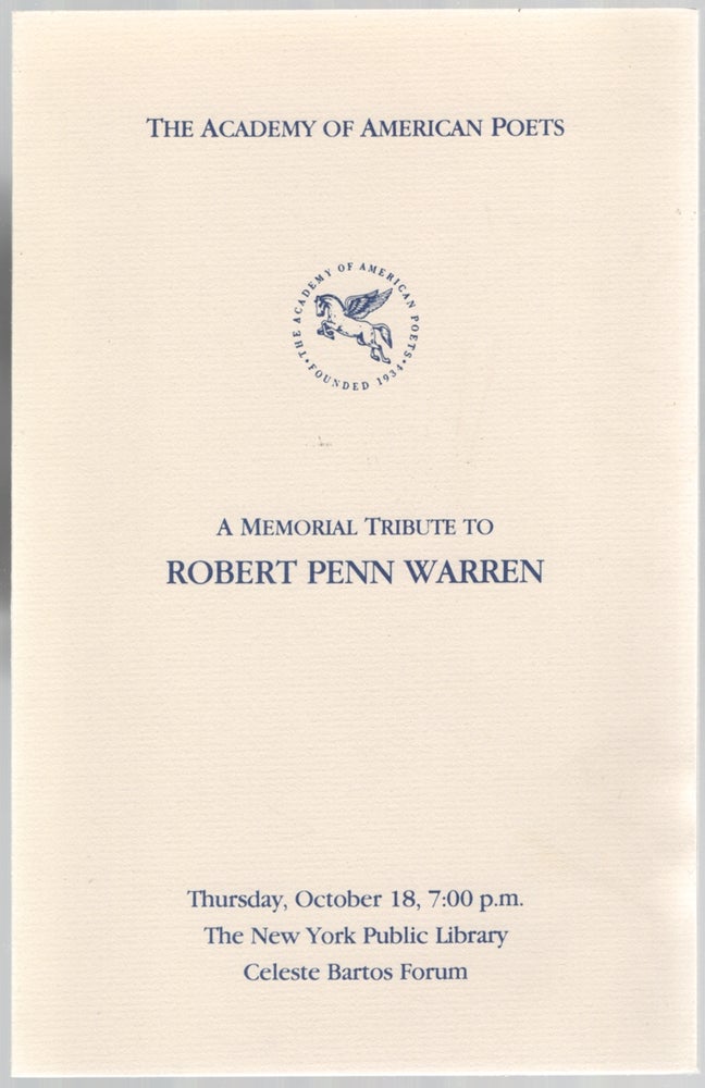 Item #445185 (Program): A Memorial Tribute to Robert Penn Warren. Robert Penn WARREN.
