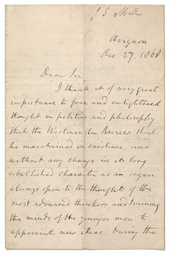 Item #448032 Autograph Letter Signed to John Chapman, 1868. John Stuart MILL.