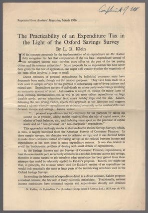 Item #448170 [Offprint]: The Practicability of an Expenditure Tax in the Light of the Oxford...
