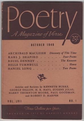 Item #449491 Poetry - October 1940, Vol. LVII, No. 1. W. H AUDEN, Paul Goodman, Eugene Jolas,...