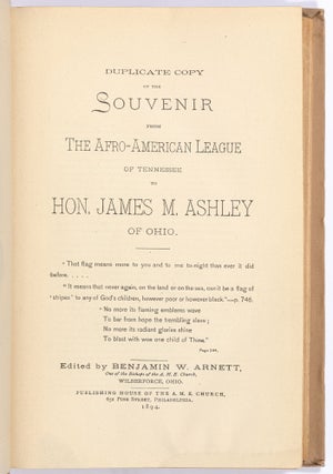 Duplicate Copy of the Souvenir from the Afro-American League of Tennessee to Hon. James M. Ashley