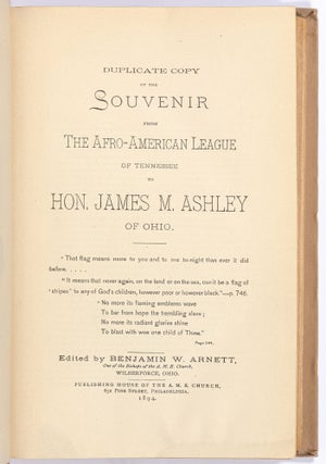 Duplicate Copy of the Souvenir from the Afro-American League of Tennessee to Hon. James M. Ashley