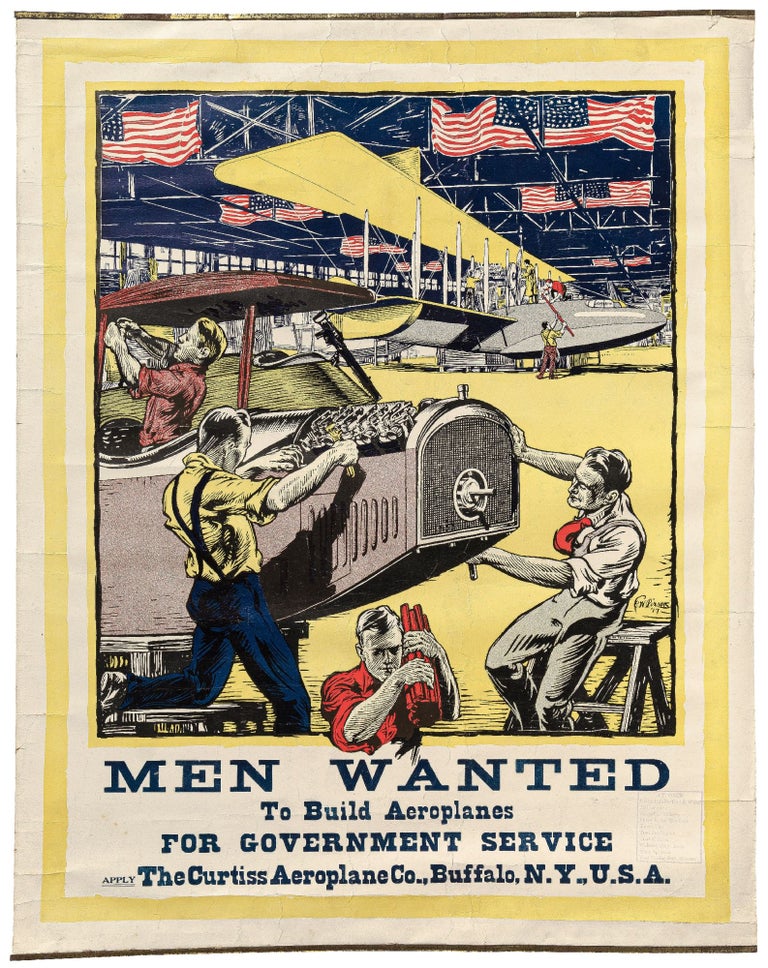 Item #450686 [Poster]: Men Wanted to Build Aeroplanes for Government Service. Apply The Curtiss Aeroplane Co., Buffalo, N.Y., U.S.A. PIRSON, lmer, illiam.
