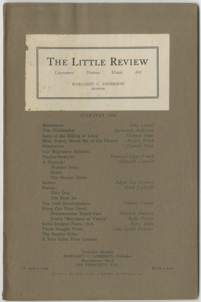 Item #453140 The Little Review – Vol. 3, No. 4: June-July, 1916. Margaret ANDERSON, Amy Lowell Sherwood Anderson, Edgar Lee Masters.