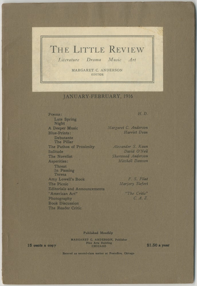 Item #453154 The Little Review – Vol. 2, No. 10: January-February, 1916. Margaret ANDERSON, H. D. Sherwood Anderson, Hilda Doolittle.