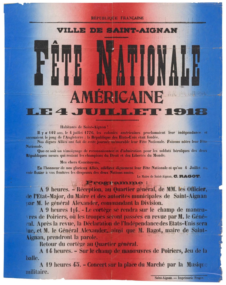 Item #454328 Fête Nationale Américaine le 4 juillet 1918. C. RAGOT.