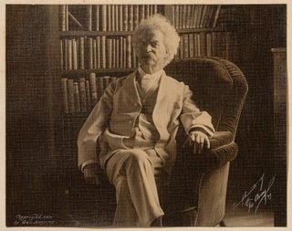 Item #456053 Contemporary Portrait of Samuel Clemens seated in a Library. Mark TWAIN, Samuel...