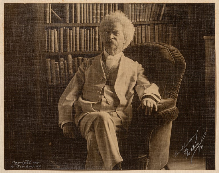 Item #456053 Contemporary Portrait of Samuel Clemens seated in a Library. Mark TWAIN, Samuel Clemens, Ge AMY, rge.