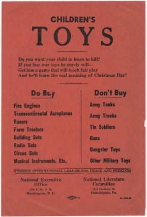 Item #457320 [Handbill]: Children's Toys: Do you want your child to learn to kill? / If you buy...