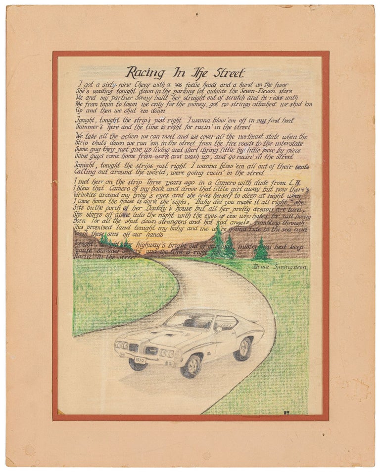 Item #459048 [Folk Art]: Racing in the Street Lyric Art. Bruce SRINGSTEEN.