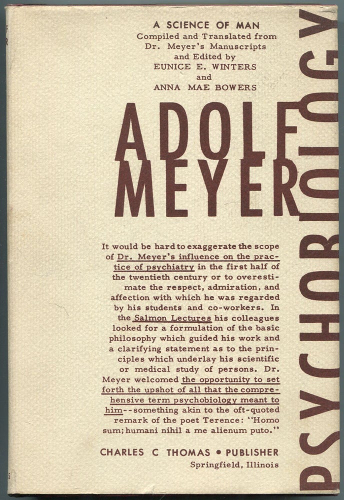 Item #460654 Psychobiology: A Science of Man. Adolf MEYER.