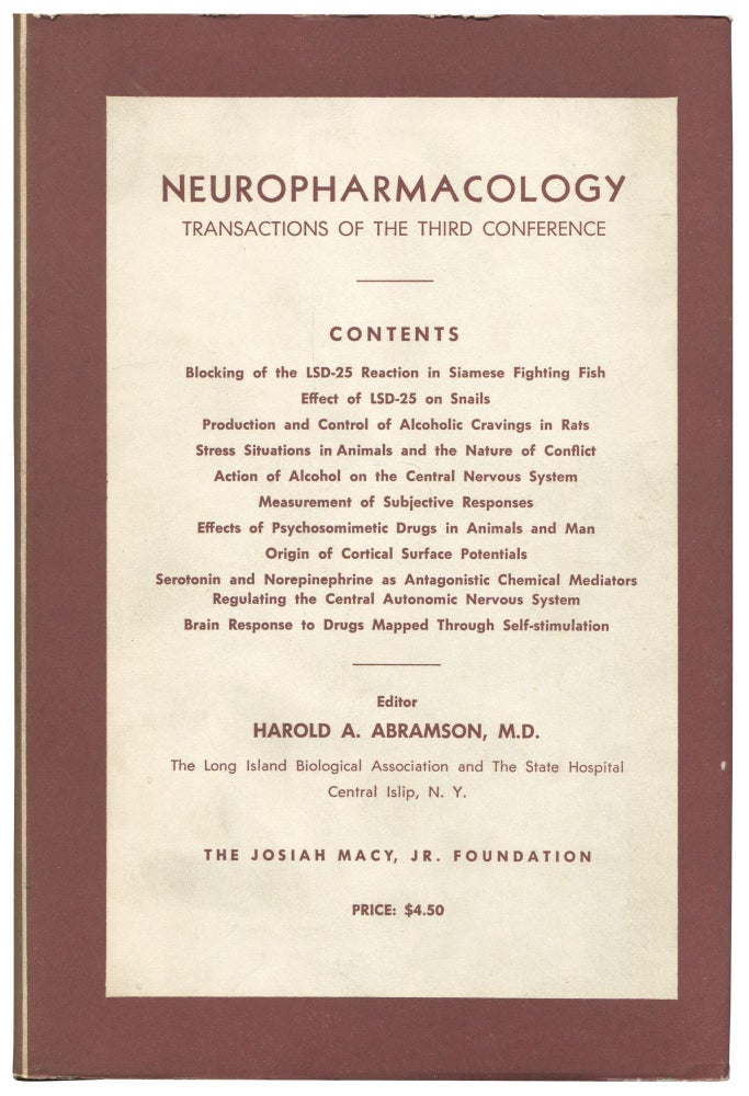Item #461156 Neuropharmacology: Transactions of the Third Conference May 21, 22 and 23, 1956, Princeton, New Jersey. Harold A. ABRAMSON.
