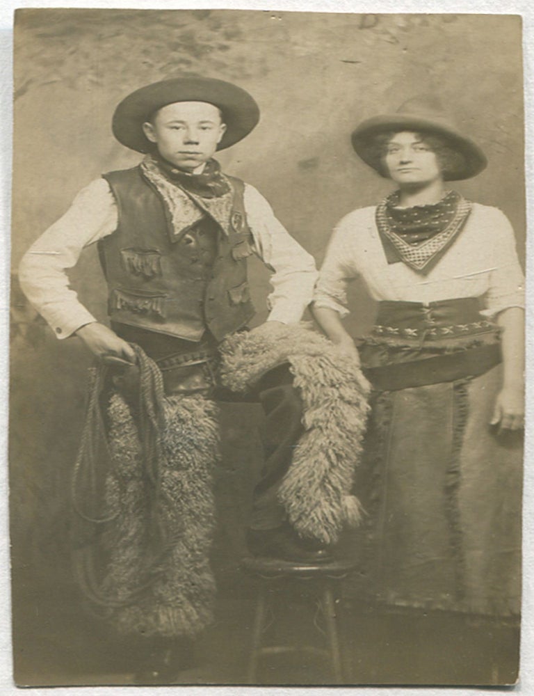 Item #461294 [Real Photo Post Card]: Brother and Sister dressed as Cowboy and Cowgirl