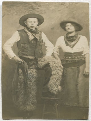 Item #461294 [Real Photo Post Card]: Brother and Sister dressed as Cowboy and Cowgirl