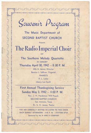Item #461398 Souvenir Program. The Music Department of Second Baptist Church Presents The Radio...