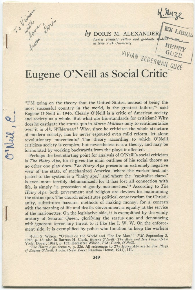 Item #461403 Eugene O'Neill as Social Critic. Doris M. ALEXANDER, Eugene O'Neill.