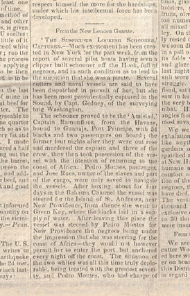 Contemporary Newspaper Account of the Slave Ship Amistad: “The Suspicious Looking Schooner, Captured” [in the] Republican Standard: Bridgeport, Connecticut, September 4, 1839