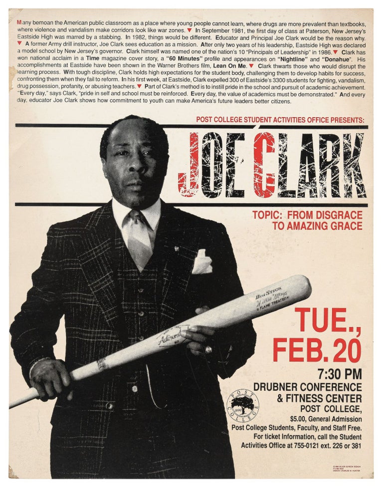 Item #464307 [Poster]: Post College Student Activities Office Presents: Joe Clark. Topic: From Disgrace to Amazing Grace