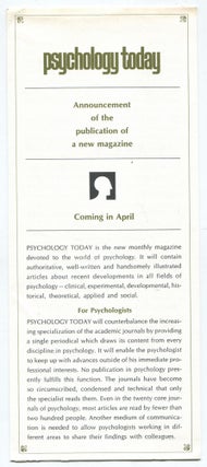 Item #464506 [Publisher's Advertisement]: Psychology Today: Announcement of the Publication of a...
