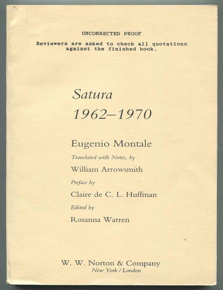 Item #467753 Satura, 1962-1970. Eugenio MONTALE.