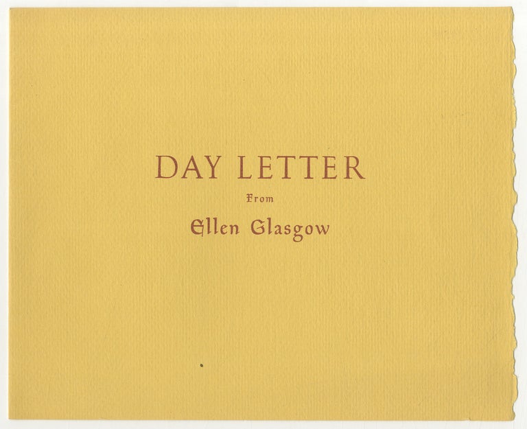 Item #469585 Day Letter from Ellen Glasgow. Ellen GLASGOW.