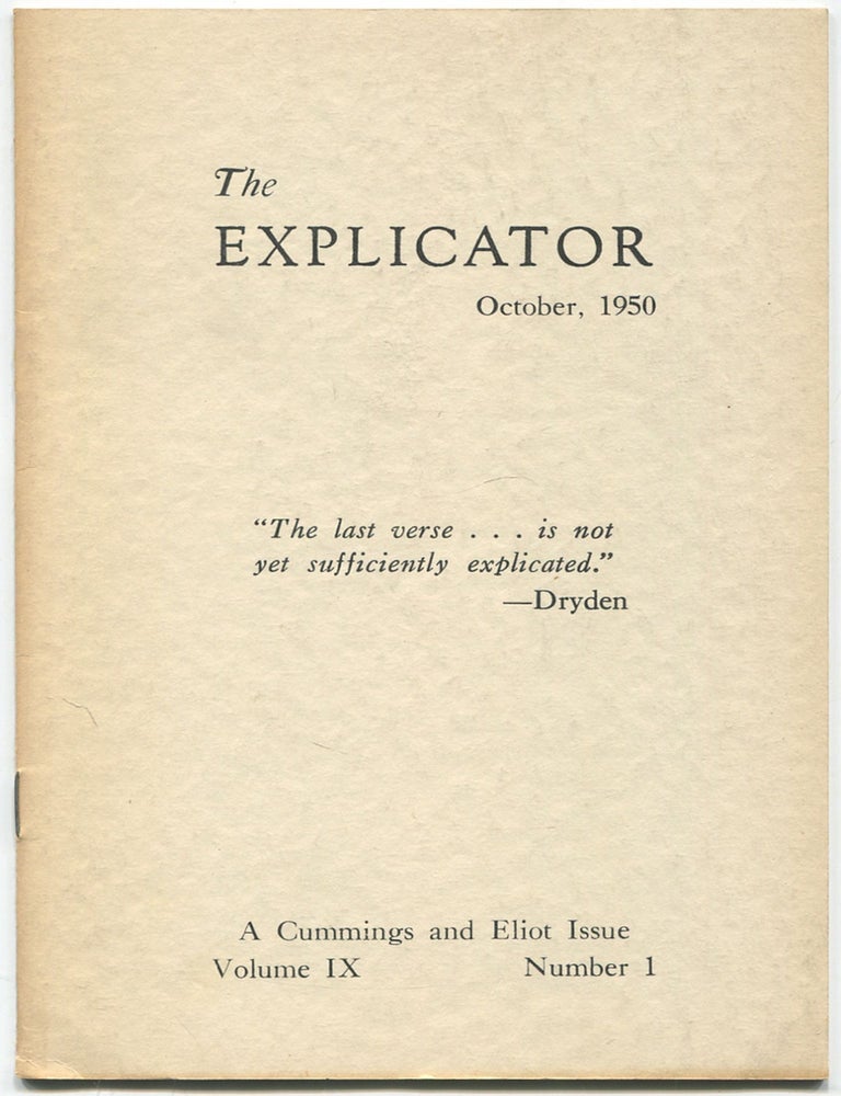 The Explicator - Vol. IX, No. 1, October, 1950: A Cummings and Eliot ...