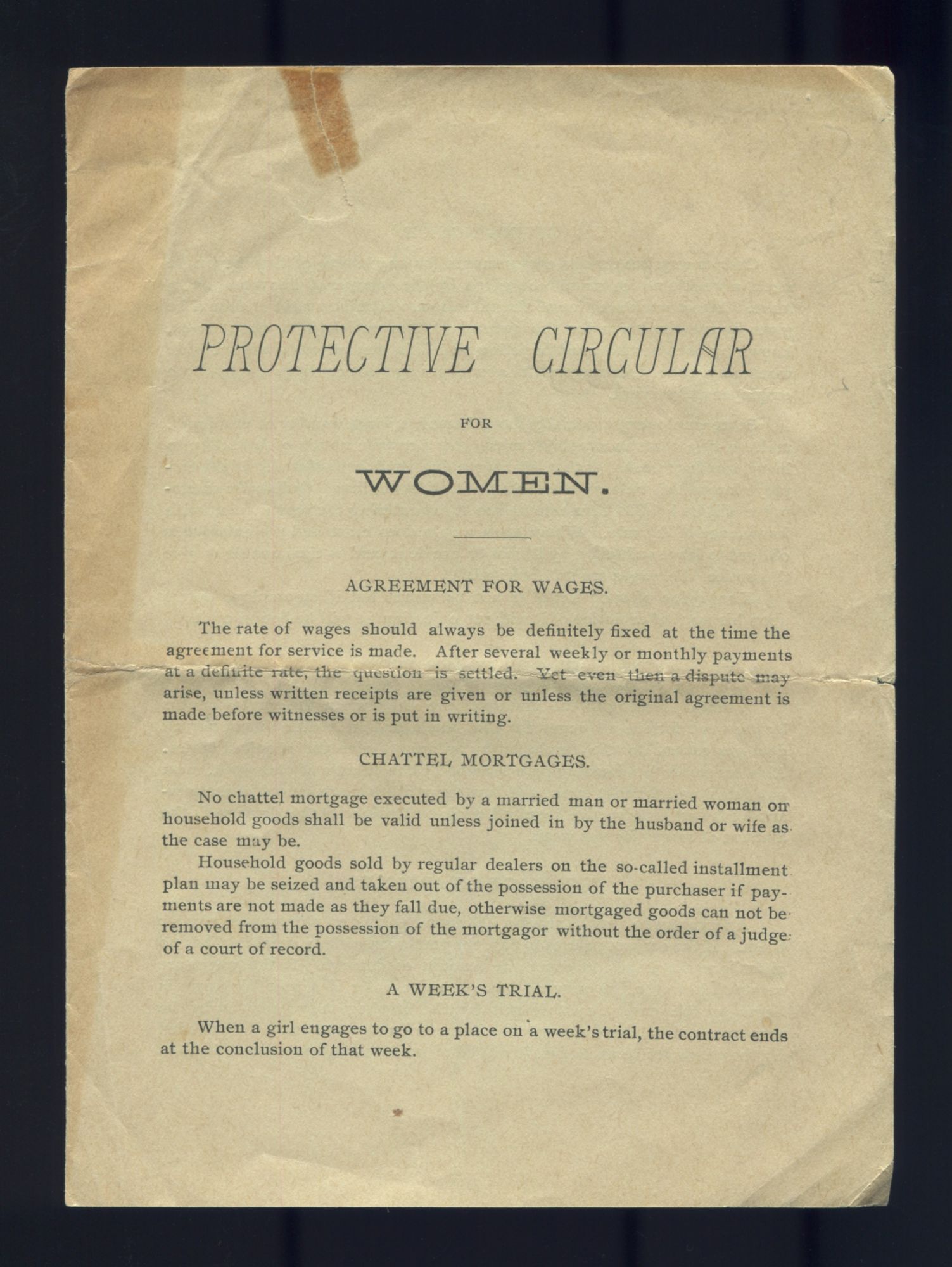 Protective Circular for Women | Executive Committee of the Protective ...