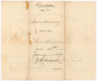 [Partially Printed Document]: State of Mississippi. County of Warren. To Any Judge, Justice, or Minister, Lawfully Authorized: You are hereby licensed to celebrate the Rites of Matrimony between Isaac Mackey colored, and Ann Thomas colored,...