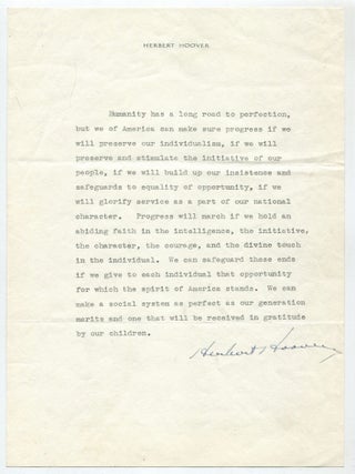 Typed Sentiment Signed [from *American Individualism*. Herbert HOOVER.