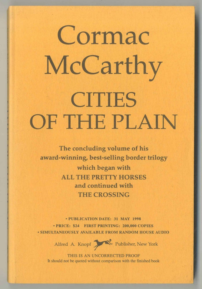 Item #470567 Cities of the Plain. Volume Three: The Border Trilogy. Cormac McCARTHY.