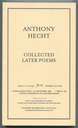 Item #498613 Collected Later Poems. Anthony HECHT