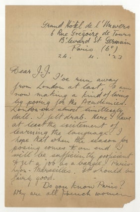 Item #498933 Autograph Letter Signed from Paris in 1923. Basil BUNTING